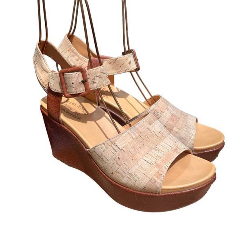 Kork-ease platform wedge sandals size‎ 8 NEW open toe Mary Jane cork brown tan